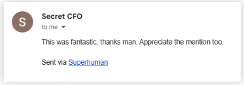 Email reply from Secret CFO after reading Nathan's newsletter